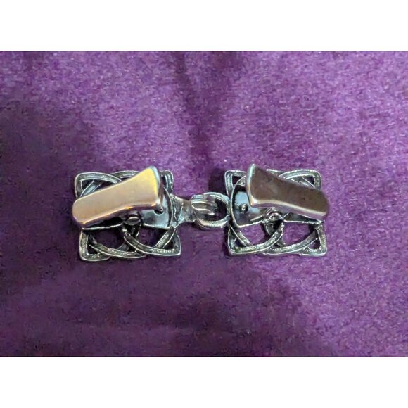 Silver Tone Double Shawl Cardigan Clasp Square Celtic Knot 2 in Long CL3 - Picture 2 of 3